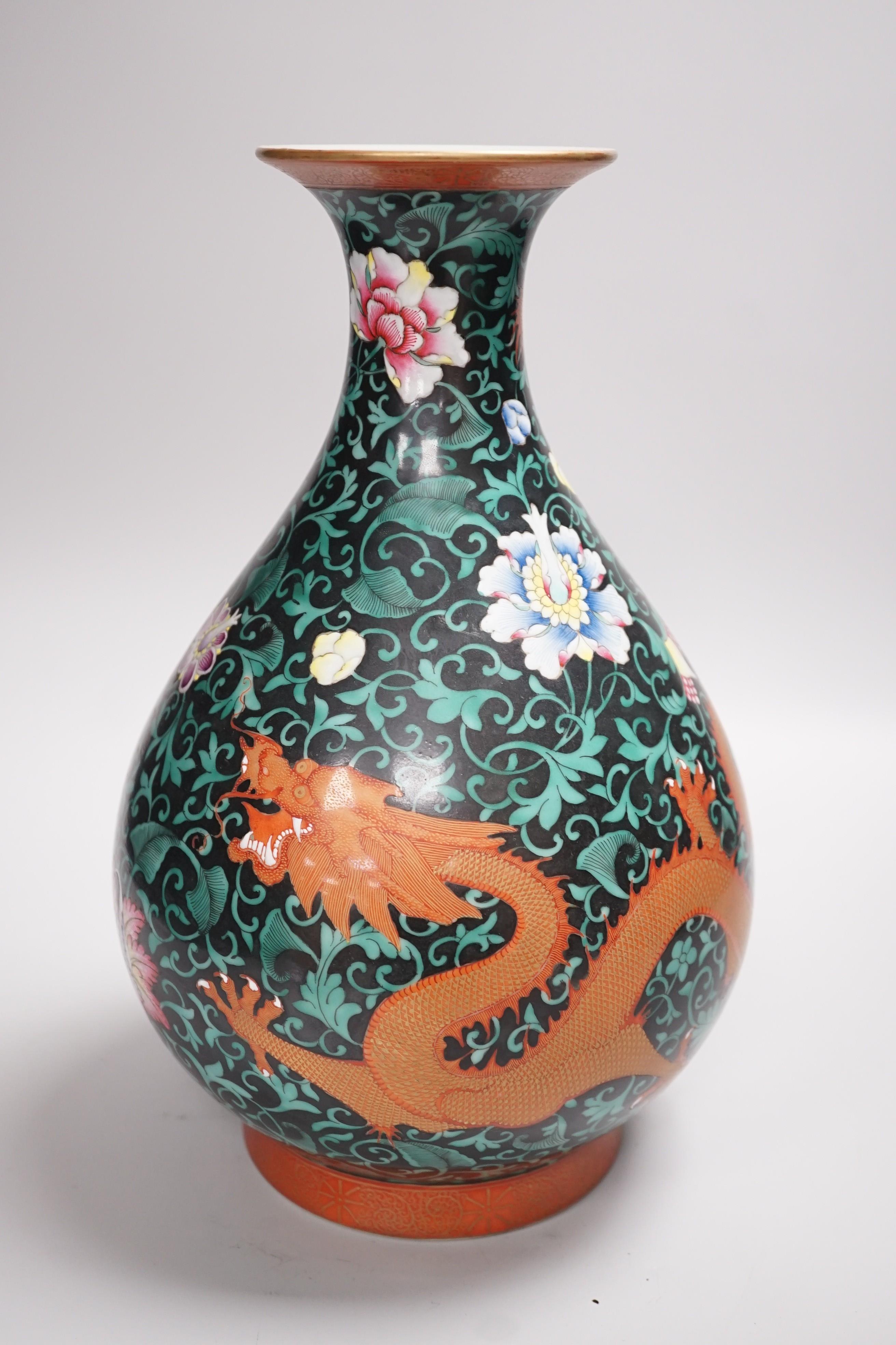 A Chinese enamelled porcelain 'dragon' vase, yuhuchunping, 31cm high